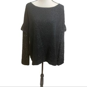 Juicy Couture black lace knit top long sleeves XXL
